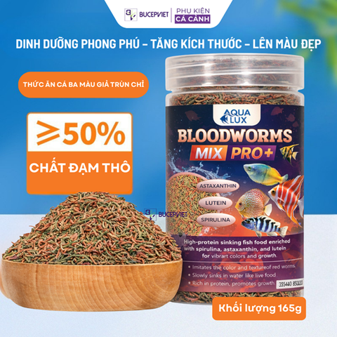 Thức Ăn Cá Cảnh AquaLux Bloodworms Mix Pro+ – Thức ăn mô phỏng trùng huyết cao cấp, đa dạng dinh dưỡng cho cá cảnh.