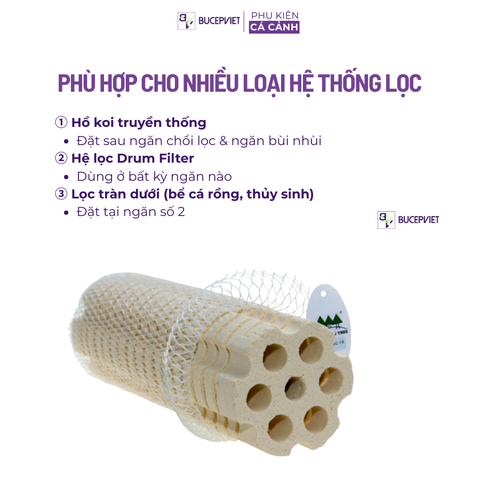 Thùng 12 thanh sứ củ sen Mountain Tree thế hệ 3 25x8cm - Vật liệu lọc hồ Koi, bể cá rồng, siêu bề mặt lưu trữ vi sinh