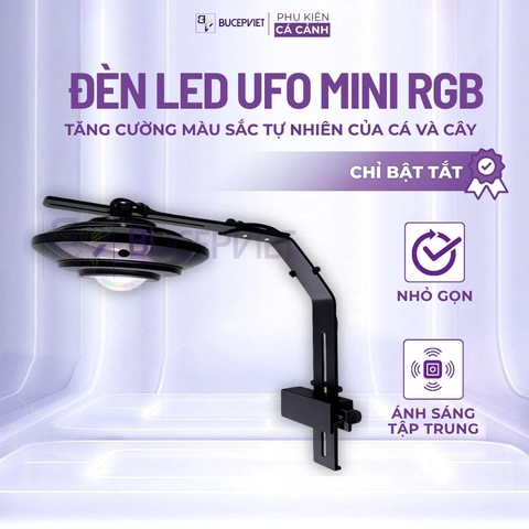Đèn LED UFO Mini RGB 50W - Tăng màu cá không đỏ nước, đèn rọi hồ thủy sinh hồ cá cảnh kèm chân kẹp