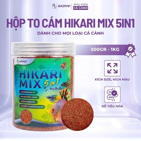 Cám cá cao cấp Hikari Mix 5in1 Super Red Thức ăn cá cảnh cám trùng huyết đỏ kích size, kích màu, hỗ trợ tiêu hóa cho cá