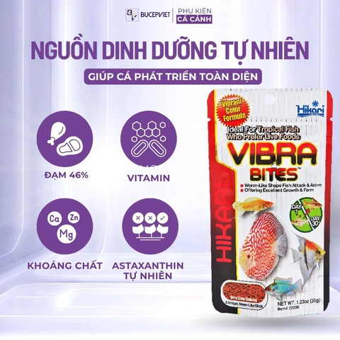 Cám cá cầu vồng, cá đĩa,hồng mi siêu tăng màu Hikari Vibra Bites 280g
