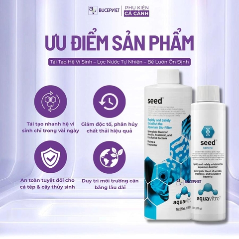 Vi sinh sống AquaVitro Seed 150ml/350ml - Xử lý NO2 NO3 Amoniac, khởi tạo hệ vi sinh hồ cá biển thủy sinh