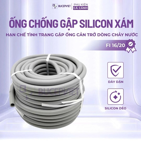 Ống chống gập silicon xám F16-F20 1 mét- Dây dẫn nước hồ cá, lọc thùng thủy sinh bền dẻo, đàn hồi tốt