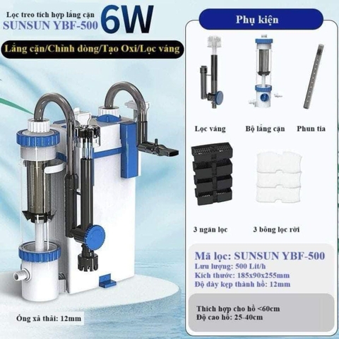 Lọc treo Sunsun YBF 500/600 - Tách phân, lọc váng xoay, tăng oxy và hỗ trợ làm trong nước bể cá
