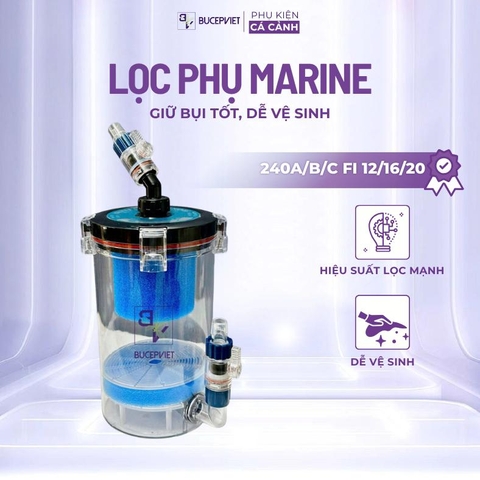 Lọc phụ Marine–  Vỏ trong suốt hỗ trợ lọc bụi mịn, làm trong nước bể cá thủy sinh, dễ dàng vệ sinh cho lọc thùng