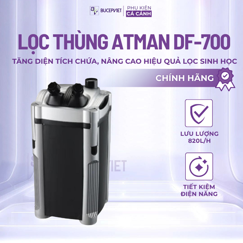 Lọc thùng Atman DF-700 820L/h – Lọc ngoài cho hồ thủy sinh, vận hành êm, tiết kiệm điện, hỗ trợ làm trong nước bể cá cảnh