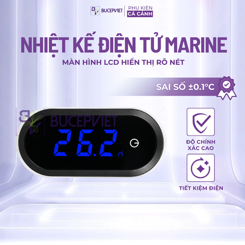 Nhiệt kế điện tử Marine dán thành bể cá - Màn hình LCD, đo nhiệt độ chính xác ±0.1°C, tiết kiệm pin cho hồ thủy sinh