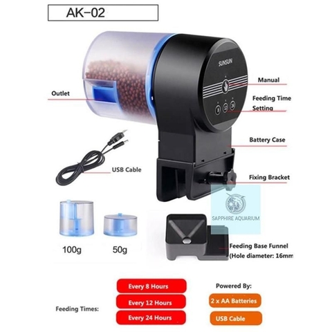 Máy cho cá ăn tự động Sunsun AK-01S/AK-02 - Hẹn giờ cho cá ăn thông minh, phù hợp bể thủy sinh bể cá cảnh