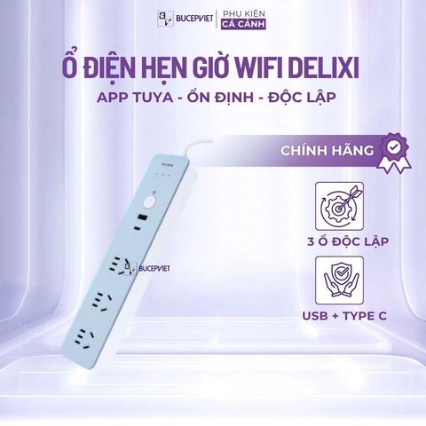 Ổ điện thông minh Wi-Fi hãng DELIXI, điều khiển qua app Tuya,hẹn giờ độc lập, cổng C 20W + 3 ổ 220V