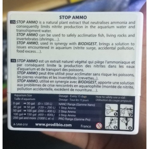 Khử độc nước Prodibio Stop Ammo - Xử lý Amoniac, khử NH3/PO4 cho bể thuỷ sinh, bể mặn siêu tốc, an toàn