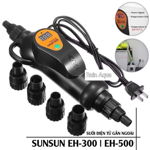 Máy sưởi ngoài Sunsun EH 300W-500W - Gắn lọc thùng, hiển thị LED, tiết kiệm diện tích, giữ nhiệt ổn định hồ cá