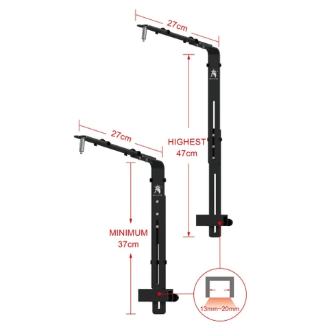 Giá treo đèn thuỷ sinh nhôm, Giá treo đèn hợp kim nhôm chân dẹt, Chân Treo Đèn Bể Cá màu đen