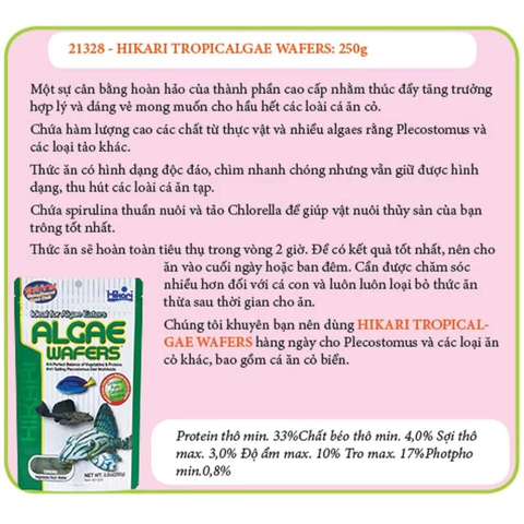 Cám cá Pleco Hikari Algae Wafers 100g-250g - Hạt chìm giàu tảo, hỗ trợ cá tầng đáy phát triển khỏe mạnh