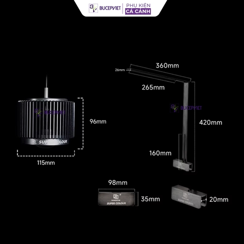 Đèn LON MAYIN 120w mẫu 2026 dành cho cá Phi Tần, cá Vàng, Mahseer ánh sáng Moonlight hẹn giờ thông minh 6 mức sáng