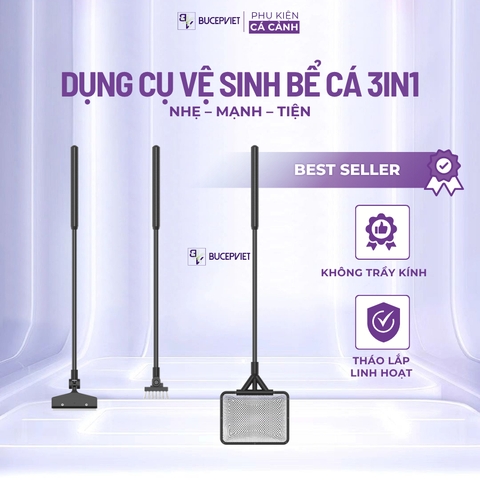 Bộ vệ sinh bể cá 3 trong 1 Aqua Smith tiện dụng nhẹ nhàng tích hợp cạo rêu bàn chải vớt rác.