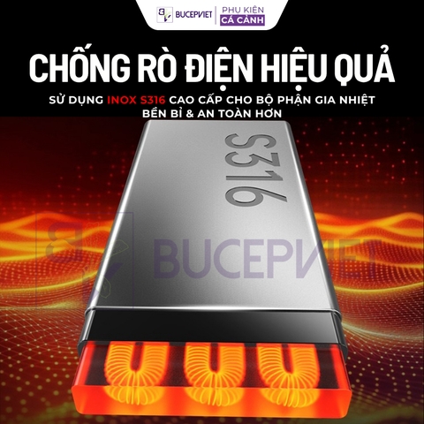 Sưởi bể cá điện tử HURRICANE AI KK-668- Tích hợp hệ thống AI kiểm soát nhiệt độ tự ngắt khi cạn nước