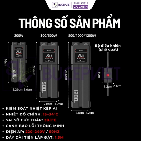 Sưởi bể cá điện tử HURRICANE AI KK-668- Tích hợp hệ thống AI kiểm soát nhiệt độ tự ngắt khi cạn nước