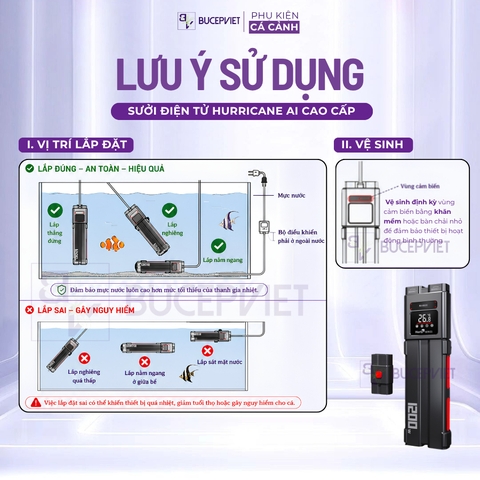 Sưởi bể cá điện tử HURRICANE AI KK-668- Tích hợp hệ thống AI kiểm soát nhiệt độ tự ngắt khi cạn nước