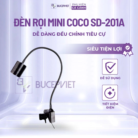 Đèn rọi Mini Coco SD-201A - Điều chỉnh tiêu cự ánh sáng vàng nắng cho bể bán cạn thủy sinh tiểu cảnh biotope
