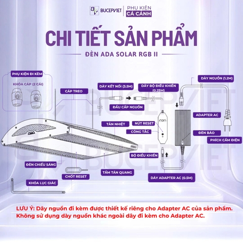 Đèn LED Solar RGB II ADA 180W - Đèn WRGB toàn phổ điều khiển App, tăng màu cây thủy sinh bể cá cảnh