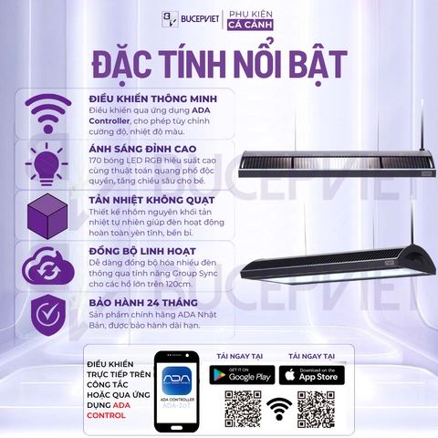 Đèn LED Solar RGB II ADA 180W - Đèn WRGB toàn phổ điều khiển App, tăng màu cây thủy sinh bể cá cảnh