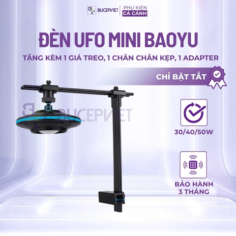Đèn rọi UFO Mini Baoyu - Led WRGB đỏ cá không đỏ nước cho hồ dưới 60cm, kèm chân kẹp giá treo
