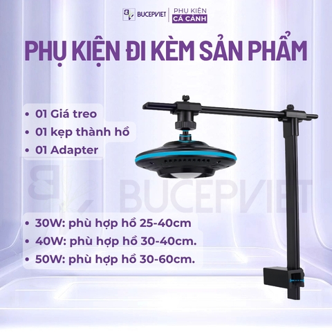 Đèn rọi UFO Mini Baoyu - Led WRGB đỏ cá không đỏ nước cho hồ dưới 60cm, kèm chân kẹp giá treo