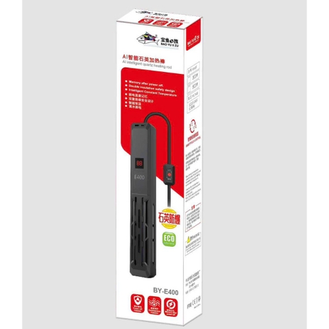 Ưu điểm nổi bật của máy sưởi bể cá Baoyu BY-E400 Thiết kế hiện đại – cứng cáp – dễ đặt trong bể