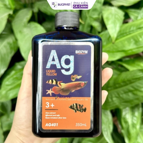 Dung dịch xử lý nấm cá Biozym Ag Liquid Yellow 350-1000ml - Hỗ trợ cải thiện nấm trắng, thối đuôi, giảm stress cá cảnh