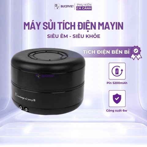 Máy sủi oxy tích điện Mayin 6W - Tự chạy khi mất điện, chống chai pin, siêu êm 28dB, pin 5200mAh hồ cá