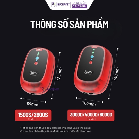 Máy sủi oxy nhỏ HURRICANE siêu êm chống nước IPX7, tự chạy khi mất điện, hỗ trợ sạc từ tính