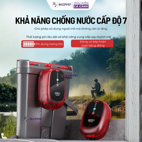 Máy sủi oxy nhỏ HURRICANE siêu êm chống nước IPX7, tự chạy khi mất điện, hỗ trợ sạc từ tính