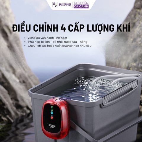 Máy sủi oxy nhỏ HURRICANE siêu êm chống nước IPX7, tự chạy khi mất điện, hỗ trợ sạc từ tính