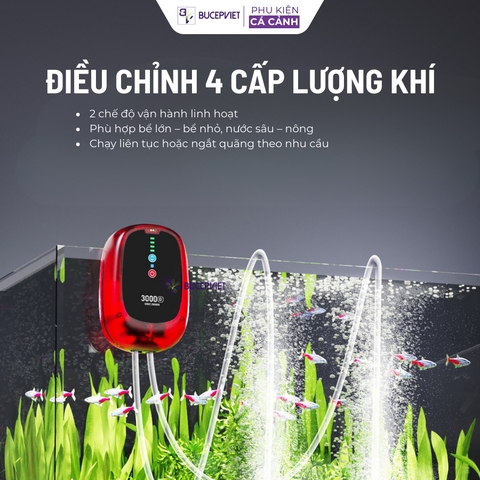 Máy sủi oxy nhỏ HURRICANE siêu êm chống nước IPX7, tự chạy khi mất điện, hỗ trợ sạc từ tính