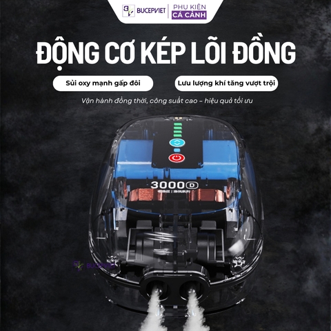 Máy sủi oxy nhỏ HURRICANE siêu êm chống nước IPX7, tự chạy khi mất điện, hỗ trợ sạc từ tính