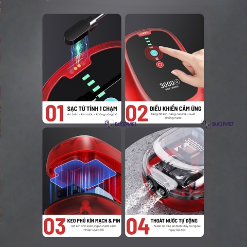 Máy sủi oxy nhỏ HURRICANE siêu êm chống nước IPX7, tự chạy khi mất điện, hỗ trợ sạc từ tính