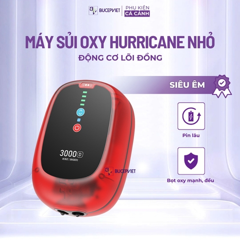 Máy sủi oxy nhỏ HURRICANE siêu êm chống nước IPX7, tự chạy khi mất điện, hỗ trợ sạc từ tính