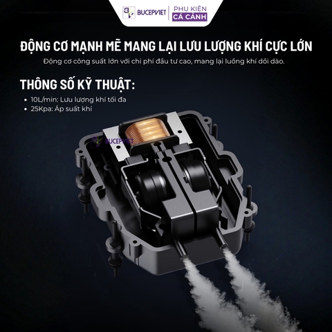 Máy sủi oxy tích điện AirBox+ Aqua Smith - IPX6 chống nước, tích điện lâu, siêu êm, tự động chạy khi mất điện, thẩm mỹ.