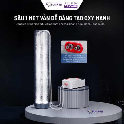 Máy sủi oxy tích điện AirBox+ Aqua Smith - IPX6 chống nước, tích điện lâu, siêu êm, tự động chạy khi mất điện, thẩm mỹ.