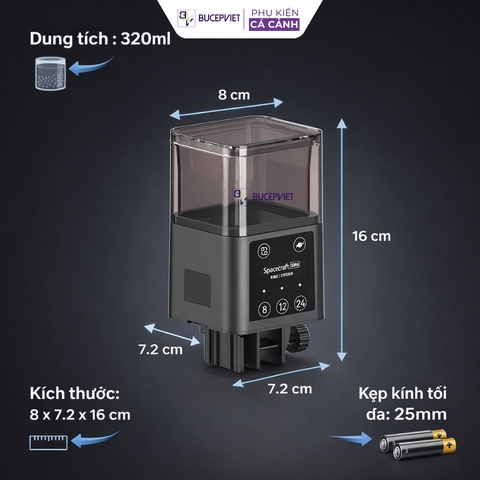 Máy cho cá ăn tự động Aqua Smith 320A – Cho ăn đúng giờ, chống ẩm 3 lớp, hẹn giờ 3 chế độ, dùng PIN