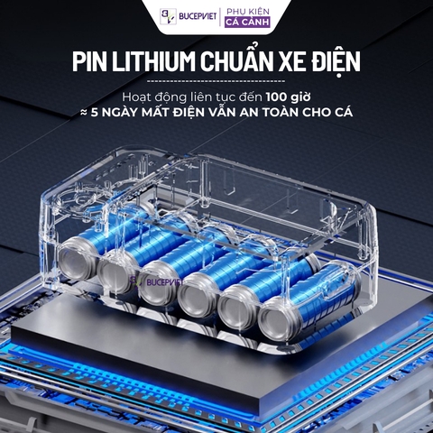 Máy sủi oxy tích điện AirBox+ Aqua Smith - IPX6 chống nước, tích điện lâu, siêu êm, tự động chạy khi mất điện, thẩm mỹ.