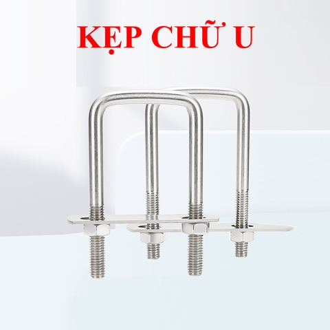 Kẹp chữ U Inox 304 – Bộ U-bolt 304 hình vuông bắt ống, khung thép, trụ cột