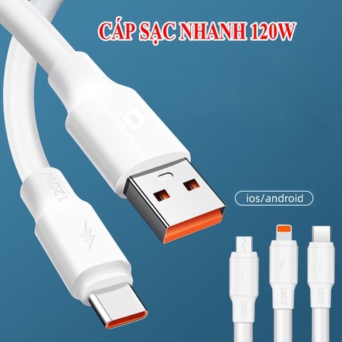 Dây cáp sạc nhanh 120W, cáp dữ liệu dây to tương thích với nhiều thiết bị và điện thoại