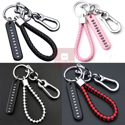 Móc treo khóa ô tô có bộ gắn số điện thoại chống mất