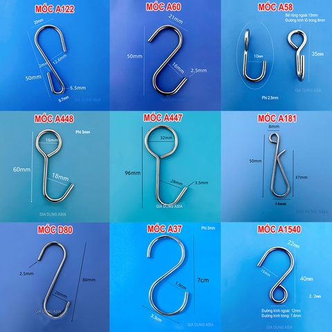 Combo 10 móc treo thép không gỉ (inox), móc treo trang trí trong nhà