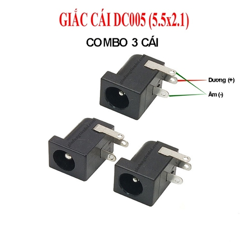 Combo 3 giắc nguồn DC-005 5.5x2.1mm - giắc cái chân hàn