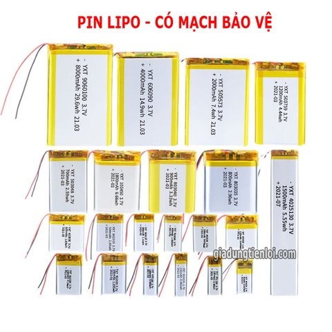 Pin sạc Lipo Polymer - Pin Lithium 3.7V  (có mạch bảo vệ sạc)