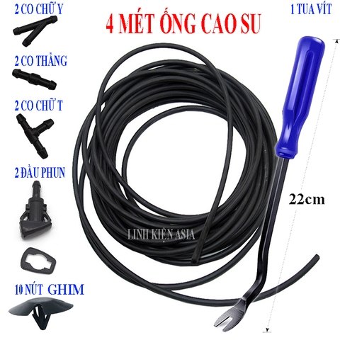 Bộ ống nước cao su 4 mét và phụ kiện thay thế cho ống rửa kính chắn gió xe hơi ô tô