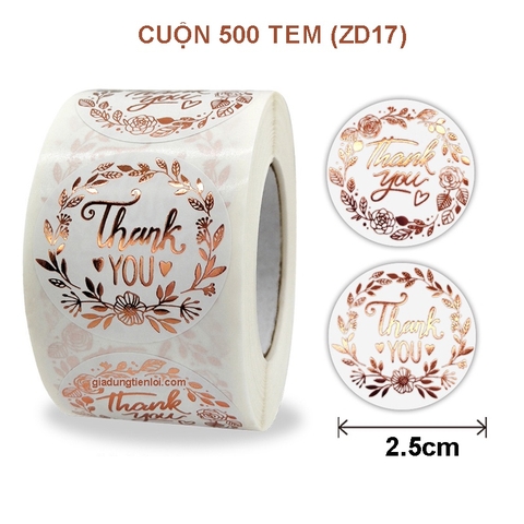 Cuộn 500 tem decal logo thank you kute
