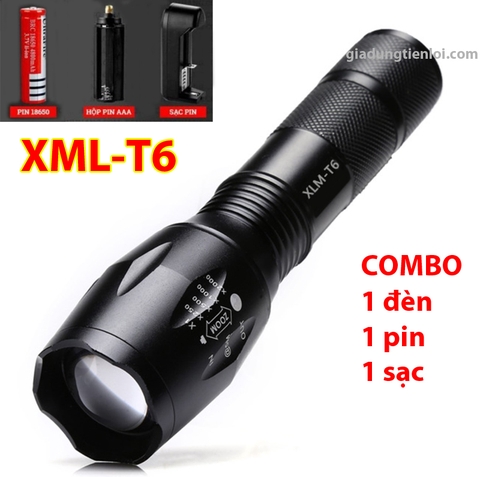 Combo đèn pin siêu sáng XML-T6 (đèn + sạc + pin 4800mAh)